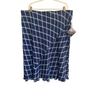 NWT AVA & VIV Plus Size 2X Blue Diamond High-Low Flowy Hem Midi Skirt #4313